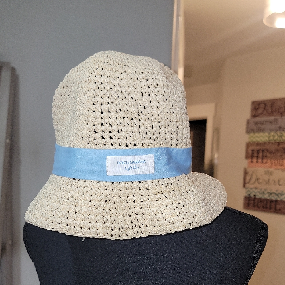 Dolce & Gabbana Beige Hat with Light Blue Band